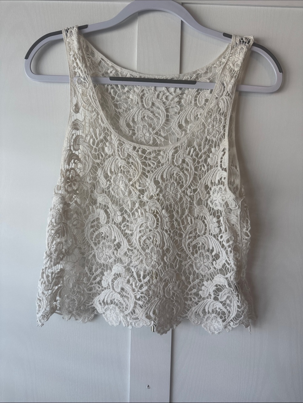 Women's Cream Lace Crop Tank Top